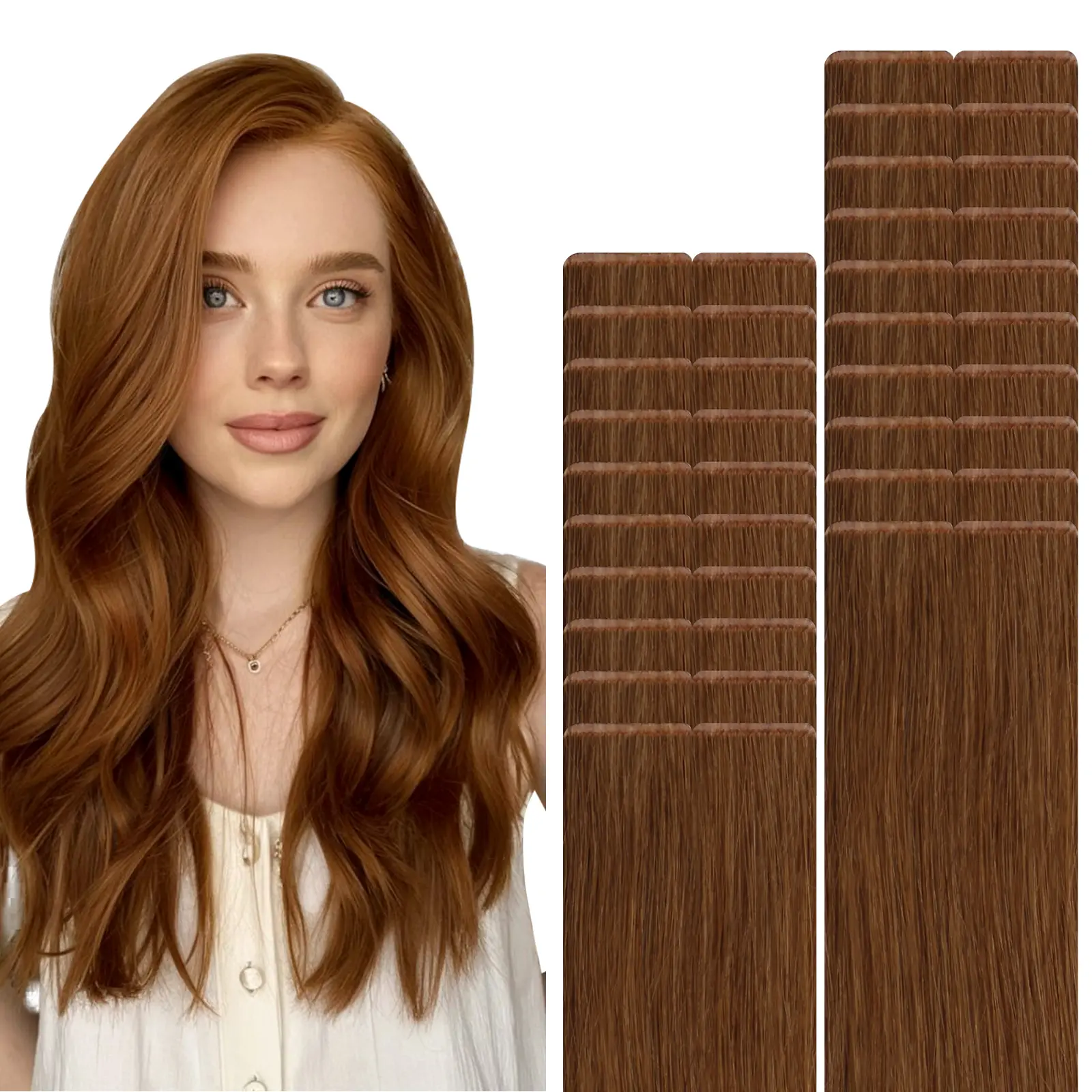 VINBAO 60grams Invisible Tape in Hair Extensions Copper Seamless Invisi Edge Tape in Hair Extensions Auburn Ginger 22in 20pcs New Generation Injected Tape 22inch #33