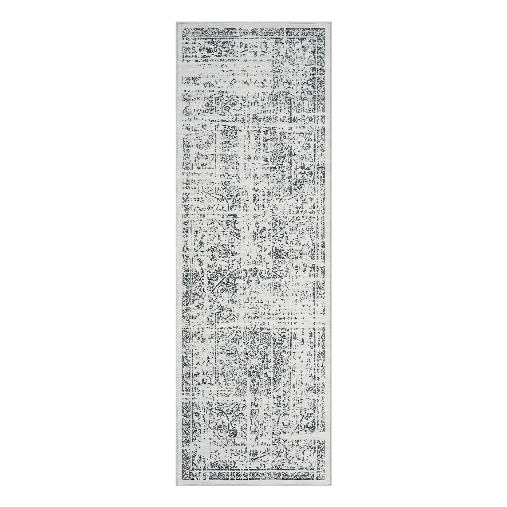 Garvee Washable Vintage Floral Area Rug & Runner - Non-Slip Low-Pile Thin Distressed Carpet, Water & Mark Resistant - 9x12 & 2x6