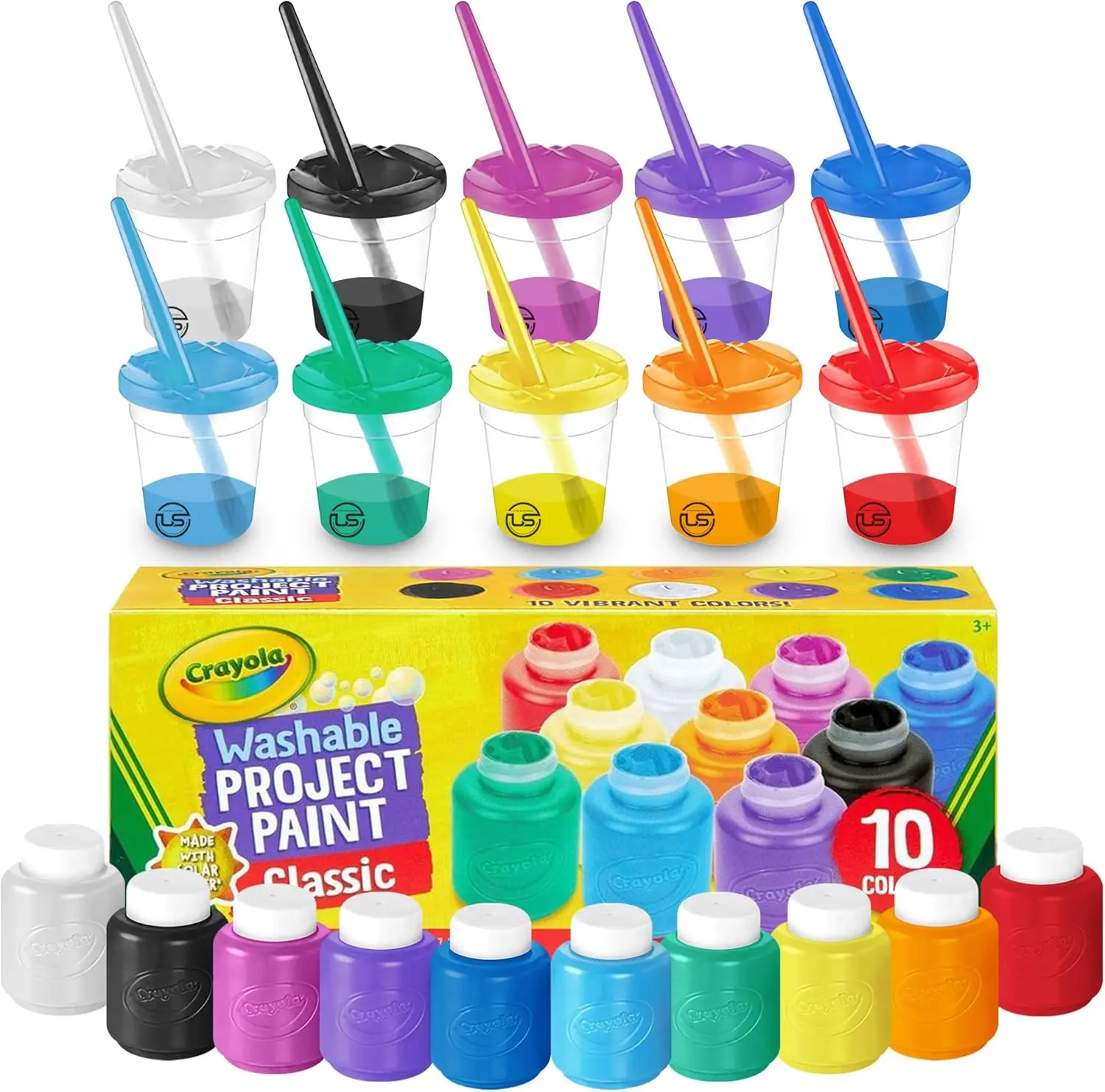 The Mega Deals Kids Painting Set – Washable Non-Toxic Finger Paints (10 Colors of 2 oz) with 10 Paint Cups & 10 Brushes Mess-Free Toddler Art Supplies Painting Kit for Kids Gift BundleGift.