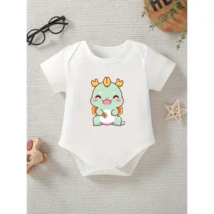 Cartoon Little Dragon Pattern Printed Baby Boy One-Piece Bodysuit, Casual and Comfortable, Suitable for Summer, for Outdoor