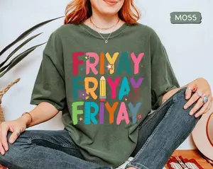 [Comfort Colors Back To School] Comfort Colors Friyay Teacher Shirt, Friday Fun Classroom Graphic Tee, Pencil Apple Teacher Outfit, Back to School Educator Top, Weekend Vibes Graphic Shirt, Gift For Teacher, For Women