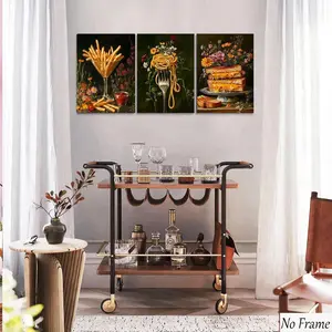 3pcs Home Wall Art Decor, Food Illustrations, Floral Patterns, Restaurant Kitchen Posters, Ideal Room Decoration Choice