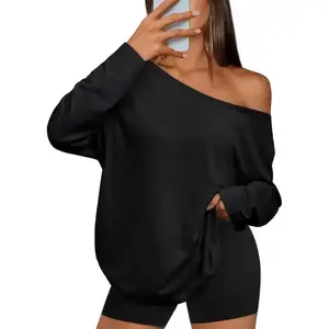 Women’s Off-Shoulder Oversized Long-Sleeve T-Shirt, 2025 Casual Basic Tee