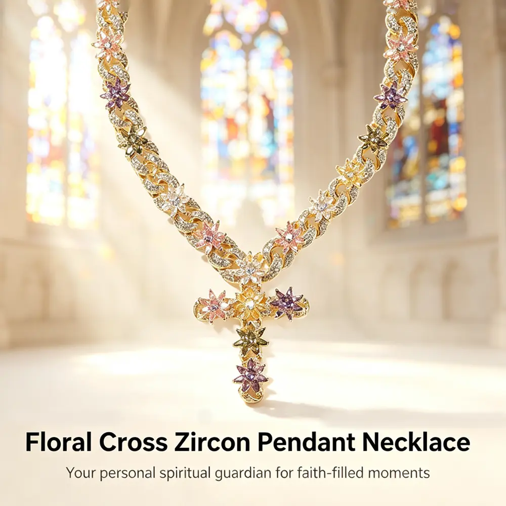 15mm Crystal Infinity Cross Necklace with Inlaid Zircon, Unisex Ice Flower Style Pendant, High-End Fashion Jewelry, Crystal Necklaces, Infinity Necklaces Colorful Cz men's jewelry trendy costume jewelry