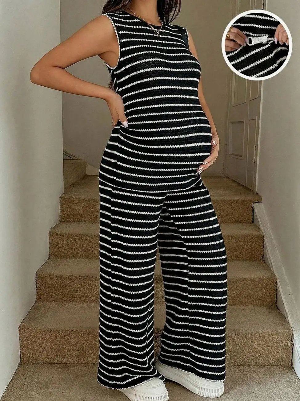 Maternity 2-Piece Suit: Vest & Adjustable Waist Trousers, Professional Casual Pregnancy Workwear
