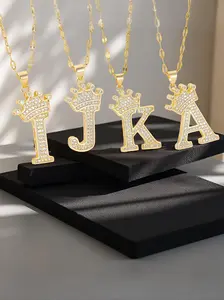 18K Gold Plated Copper Zircon Pendant Battle👑 Double Crown Letter Design VS Ordinary Style! Who’s Better? Initial Pendant Alphabet Detail Pendant
