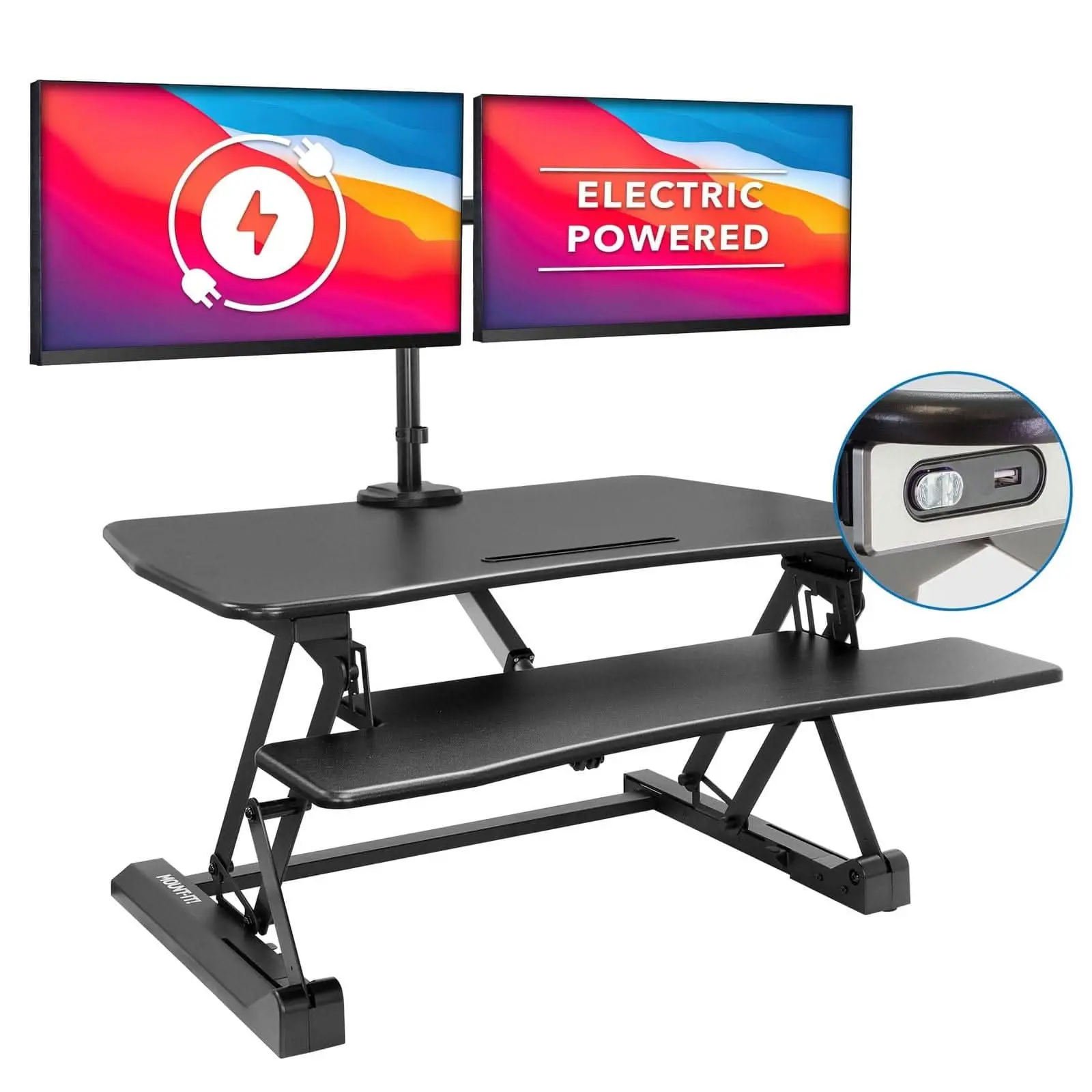Electric Sit-Stand Desk Converter with Dual Monitor Mount