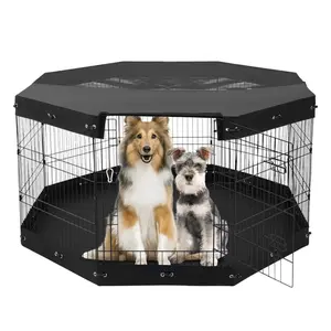 Dog Playpen, 8 Pcs 30Hx 24W Panels Foldable Metal Pet Exercise Pen, Dog Fence Indoor and Outdoor Pen with Door, Bottom Pad and Top Cover, Pet Playpen for Dogs, Cats, Other Small Animals