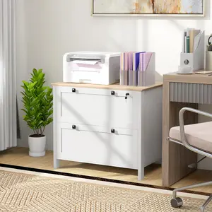 Lateral File Cabinet 2 Drawer Filing Cabinet with Adjustable Hanging Bar for Letter A4 and Legal Size White Melamine Coated Particleboard Secure Lockable Top Drawer Home Office Decor