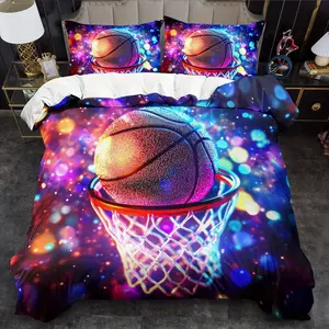 Basketball-themed printed duvet cover set - 2/3 pieces, soft, comfortable and breathable, machine washable, universal in all seasons, suitable for bedroom or guest room (including 1 duvet cover + 1 or 2 pillowcases, no quilt core)