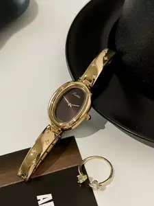 Women's Oval Stainless Steel Watch Band, Elegant Fashion Watch, Starry Design, Quartz Movement, Buckle Closure, Elegant Daily Accessory, Quartz Watches, Fashionable Wristwatch