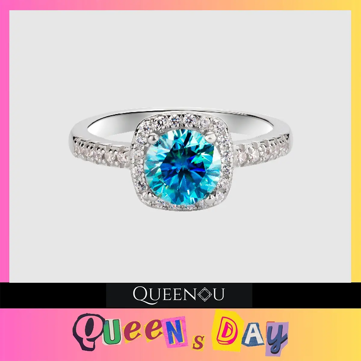 【98】QUEENSDAY Blue Synthetic Moissanite Rings / Necklace / Earring