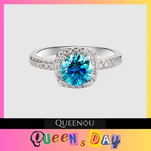 【98&86】QUEENSDAY Blue Synthetic Moissanite Rings / Necklace / Earring