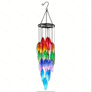 18-inch Stained Glass Leaf Wind Chime Unique Rainbow Forest Design for Outdoor Garden Decor Handmade Craftsmanship Hanging Light
