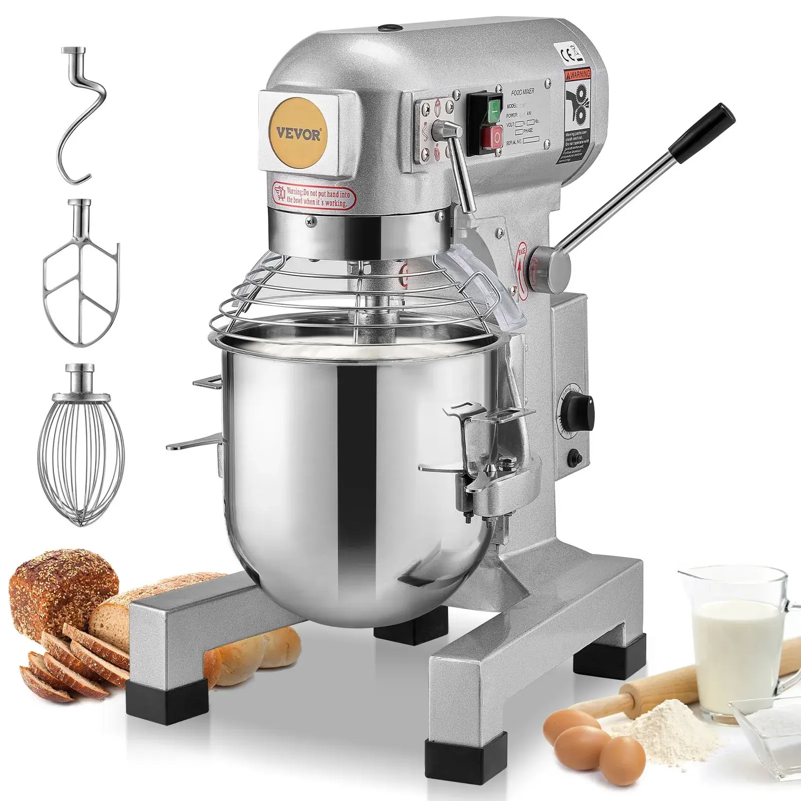 VEVOR Commercial Stand Corded Dough Mixer, 10L, 550W, 3-Speed Control 3-in-1 Smart Modes, Long-Lasting & Quick Efficient Performance Kitchen Appliance for Restaurant Use | Father's Day Gift
