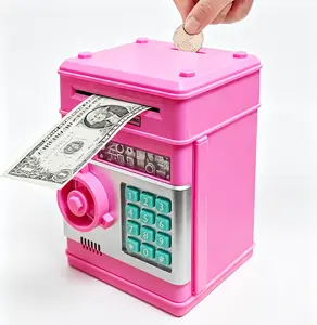 Kids Plastic ABS High-Capacity Electronic ATM Piggy Bank with Password-Code Lock, Durable Educational Youth Money Toy for 3-12 Year Olds, Birthday Holiday Gift Home Decor Savings Box for Cash & Coins