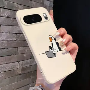Rounded Edge Phone Case for Google Pixel 10 9 8 7 Pro A XL Goose at Work Pattern Anti-Scratch Shockproof Soft Liquid Silicone Protective Cover Smartphone Casing