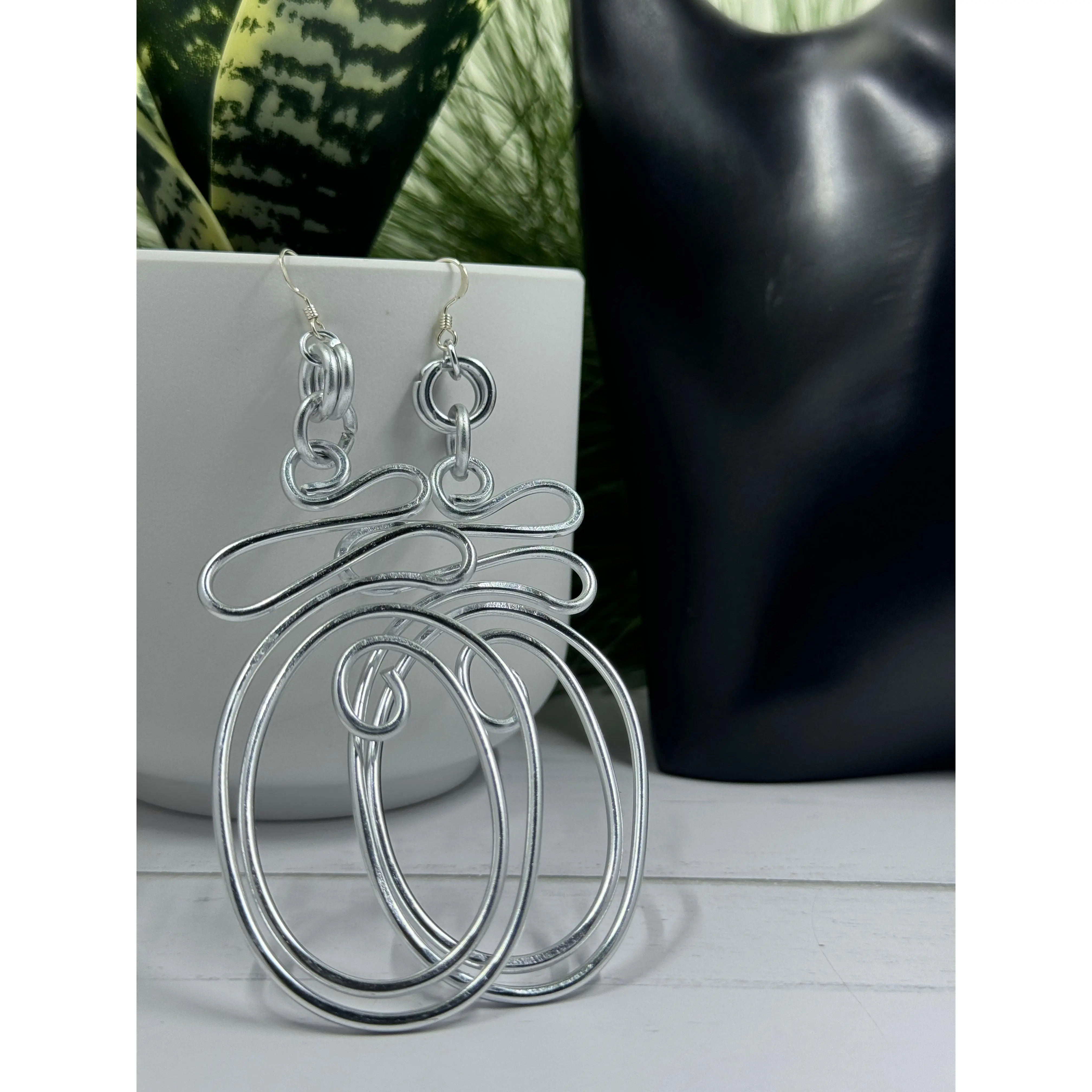 Abstract Silver Aluminum Wire Earrings with Sterling Silver Ear Wire