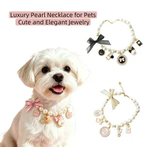 Cute Pearl Pet Collar Luxury Lady Style Jewelry for Small Dogs Cats Kitten Puppy| Comfortable Fashion Pet Necklace Accessories| Elegant Lady Pearl Pet Collar| Hot Selling Best Choice for Pet Lovers
