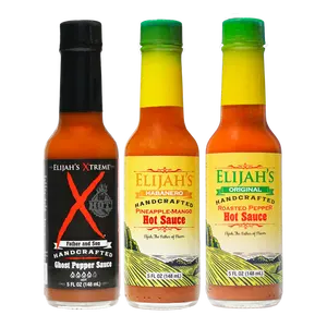 Elijah’s Xtreme Mild & Hot Trio Hot Sauce Set, 3 Bottles 5 oz Each - Pineapple-Mango Habanero, Roasted Cayenne & Jalapeño, Ghost Pepper, 1,000-450,000 SHU