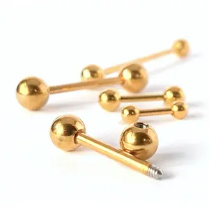 1pc Gold IP Straight Barbell Tongue, Industrial, Tragus, Eyebrow, Nipple Ring