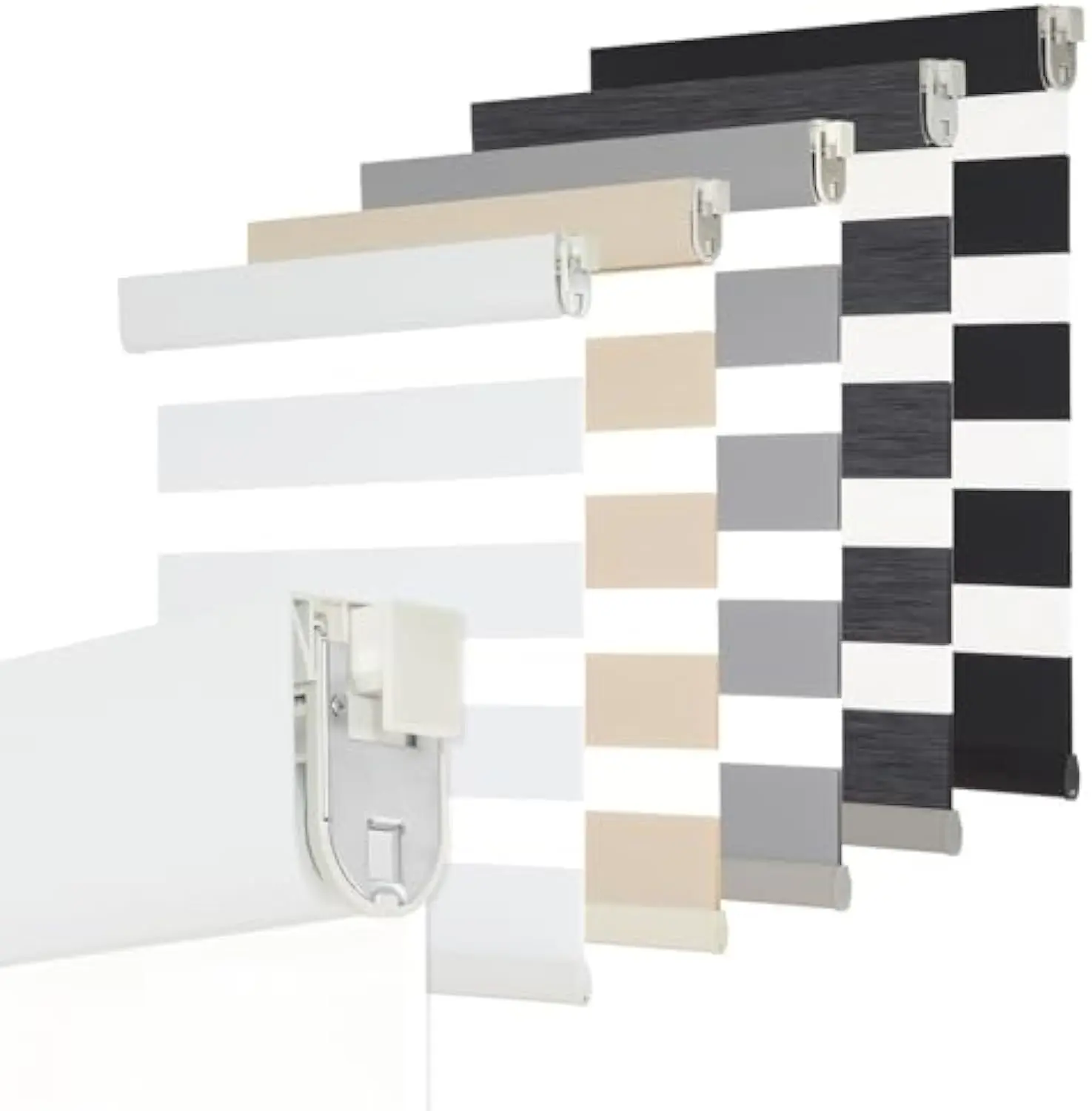 Persilux No Drill No Tools Custom Size Zebra Blind Dual Layer Privacy for Day and Night Window Blinds Light Filtering Cordless Windows Shades for Windows,Easy to Install Thermal Insulated Blinds,White blinds Attached Valance Adjustable Curtain Rod