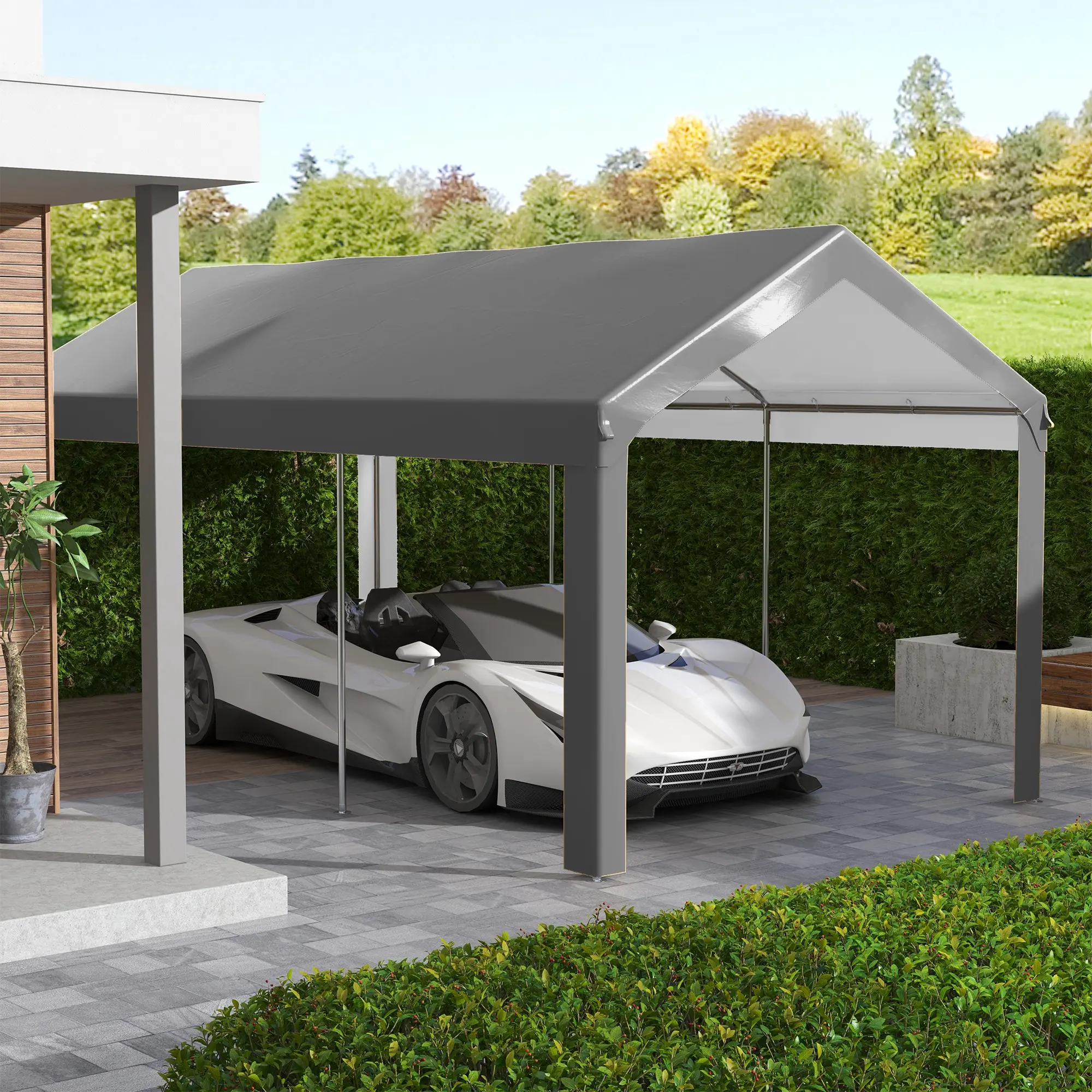 10' x 20' Heavy-Duty Carport Roof Replacement Canopy - UV-Resistant, Waterproof Polyethylene Tarp with Reinforced Grommets, Dark Gray Outdoor Shelter Top for Truck/SUV, Boat Storage
