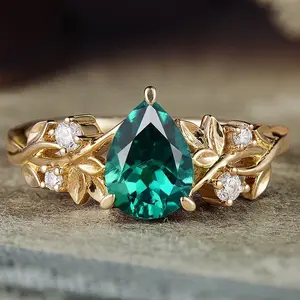 Pear Cut Emerald Twist Vine Ring The Royal Promise Ring for Your Forever Love Rose Gold Plated Wedding Band Perfect Engagement Valentine's Day Gift for Her