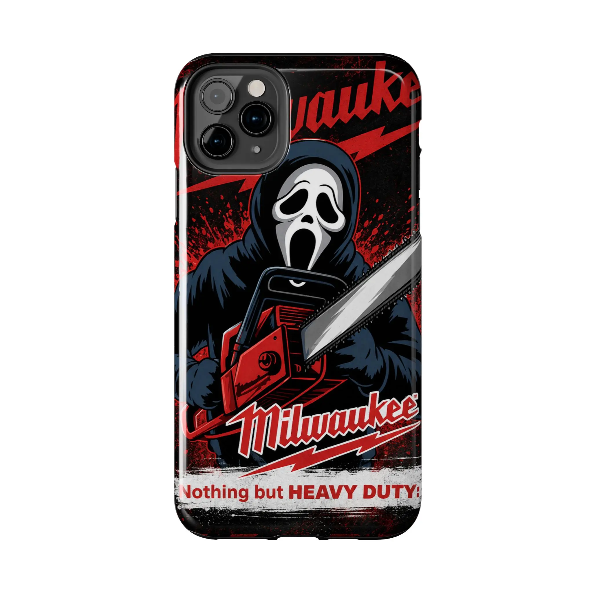 Milwaukee Blue Collar Horror Chainsaw Phone Case, Nothing but Heavy Duty Tough iPhone Case, Tool Lover Tradesman Worker Gift