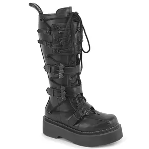 Demonia Rebel-200 Stacked Platform 14 Eyelet Lace-Up Combat Knee-High Boot