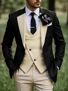 Classic Men's Solid 3-Piece Suit, Solid Color Suits: Jacket, Tailored Vest & Trousers, Business-Casual, High-Quality Essential for Weddings, Work, Meetings & Parties, Comfortable Fit, Design, Stand Out in Any Occasion