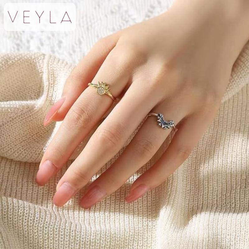 Adjustable Sun & Moon Ring Set, Gold & Silver Nested Rings, for Couples, Romantic Friendship & Love Jewelry, Stylish Stackable Rings, Perfect Gift for Valentine’s Day, Christmas, Birthday & Anniversary – Veyla