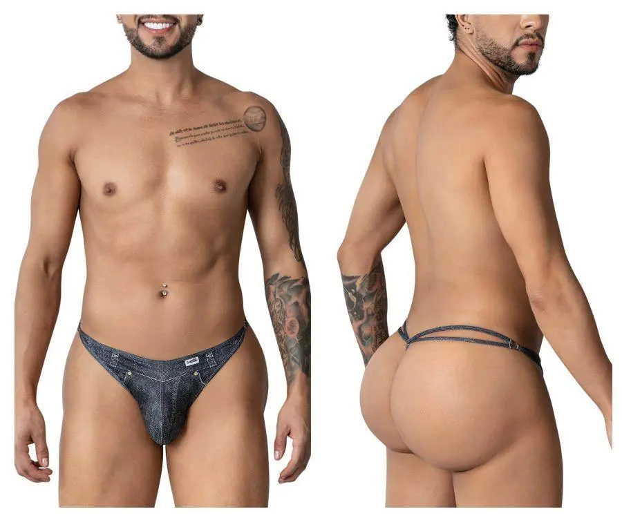 Men's Cowboy Vibe Denim-Print Thongs - Menswear Underwear with 86% Polyester 14% Elastane Soft Blend Fabric, Stretchy Fit, Supportive Pouch