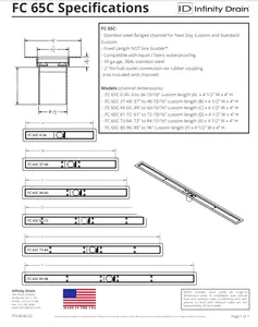 Infinity Drain FC 65C 61-72 SS Custom FC Fixed Flange Channel 61"-72" Length With Custom 2" No-Hub Outlet Location