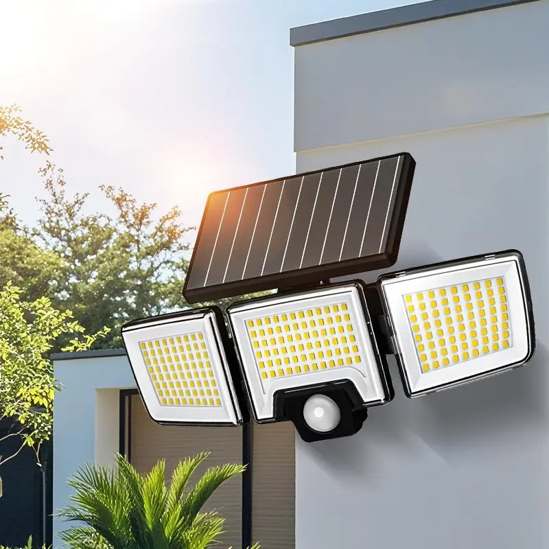 Solar Motion Sensor Outdoor Light, 3-Head 216 LED Security Floodlight with Remote Control, IP65 Waterproof Adjustable Wall Lamp, Solar Powered Exterior Light for Garden, Garage, Yard, Porch, Driveway,Deals For You Days