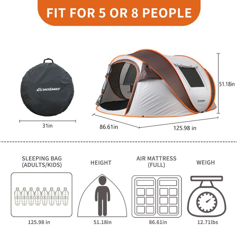 Instant Tent for Camping, 2/4/6/8/10 Person Pop up Tent, Waterproof Dome Tent, Easy to Set Up, Suitable for Camping Hiking and Outdoor, Portable Tent with Carry Bag