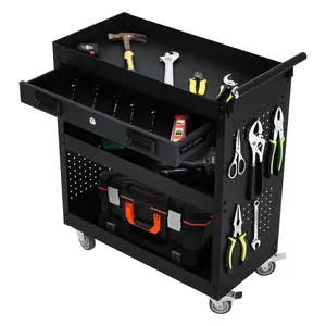 Garvee Mobile Tool Cabinet – 4-Tier Storage Wagon with Lockable Drawers, Pegboard, Casters, Garage Organization Solution