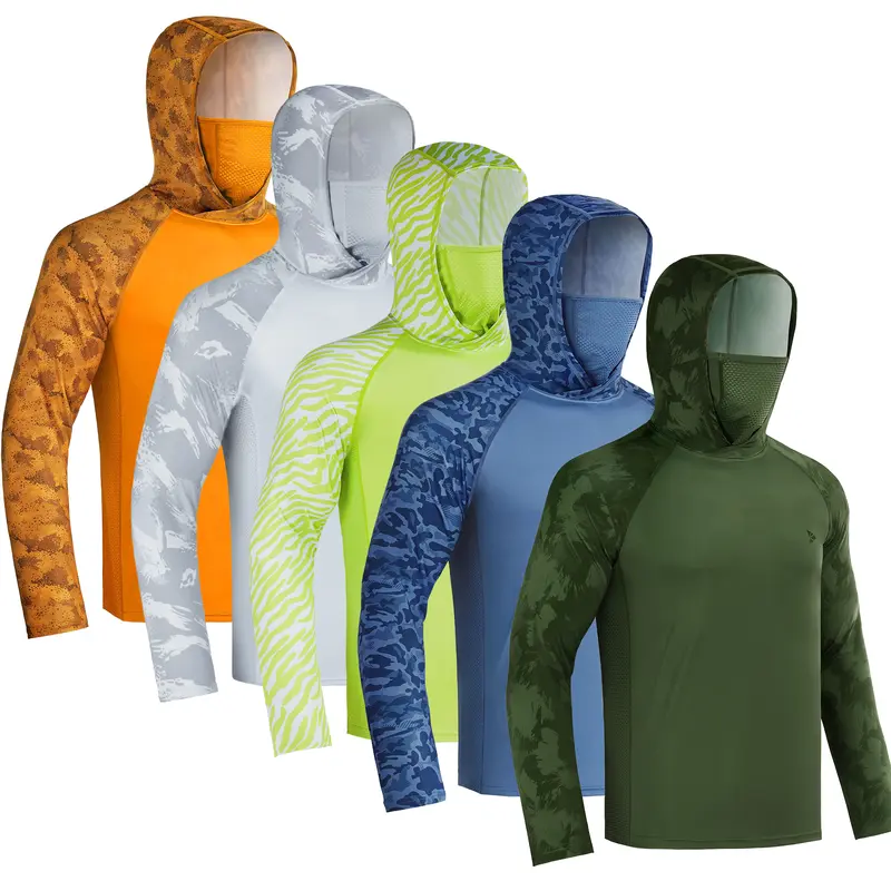 RODEEL 915 Men's UPF 50+ Sun Hoodies with Face Mask Neck Gaiter, Long Sleeve UV Protection Fishing Shirts, Lightweight Quick-Dry Moisture-Wicking Breathable Athletic Activewear for Hiking, Fishing