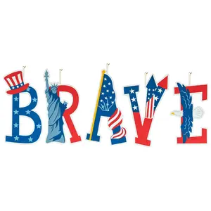 Glitzhome 43" Patriotic Americana BRAVE Yard Stakes S/5