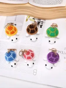 Crochet Turtle Keychain, Cartoon Bag Charm, Car Ornament, Finished Doll Turtle, Fall & Winter Colorblock Design, Fun Accessory