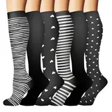 MhzyCaus Women's Compression Socks (6 Pairs, S/M) - Quick-Dry Polyester, Cool Sweat Wick, Anti-Odor, Anti-Friction, Reduces Calf Fatigue, All Seasons Breathable, for Running, Hiking, Gym Yoga, Breathable for Cool Legs,sohochic