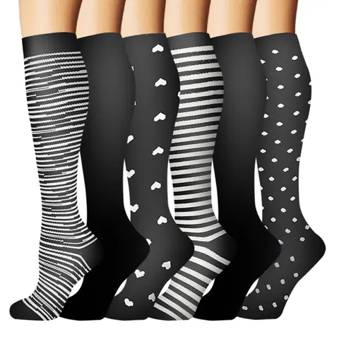 MhzyCaus Women's Compression Socks (6 Pairs, S/M) - Quick-Dry Polyester, Cool Sweat Wick, Anti-Odor, Anti-Friction, Reduces Calf Fatigue, All Seasons Breathable, for Running, Hiking, Gym Yoga, Breathable for Cool Legs,sohochic