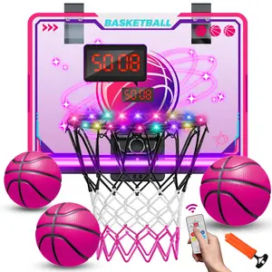 VATOS Basketball Hoop for Girls Indoor, LED Basketball Hoop with 7 Color Lights, Glowing Rim, Scoreboard & Remote Controller, Basketball Set Sports Toys Birthday Gifts for Girls Kids Teens 5-12