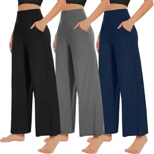 3 Pack Women's Wide Leg Pants with Pockets High Waist Loose Sweatpants Casual Lounge Yoga Workout Palazzo