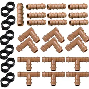 28 Pcs Drip Irrigation Fittings Tubing Kit Irrigation Parts,for 1/2 Inch Barbed Connectors,10 Couplings, 6 Tees, 6 Elbows and 6 Tubing End Closure - Barded Connectors for Drip or Sprinkler Systems