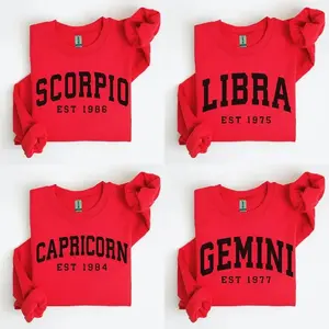 (DM To Shop) Custom Year, Custom Zodiac Sweatshirt – Red Color, Est Your Year Astrology Pullover, Cute Horoscope Energy Gift, Unisex Crewneck Sweatshirt, Birthday Zodiac Sign Outfit