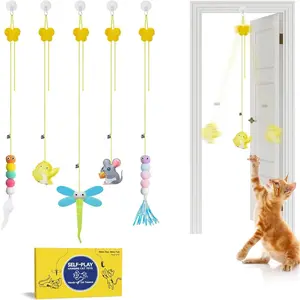 5 Pcs Interactive Cat Feather Toys – Retractable Teaser for Indoor Kittens – Chase Play & Mental/Physical Stimulation – All Breeds