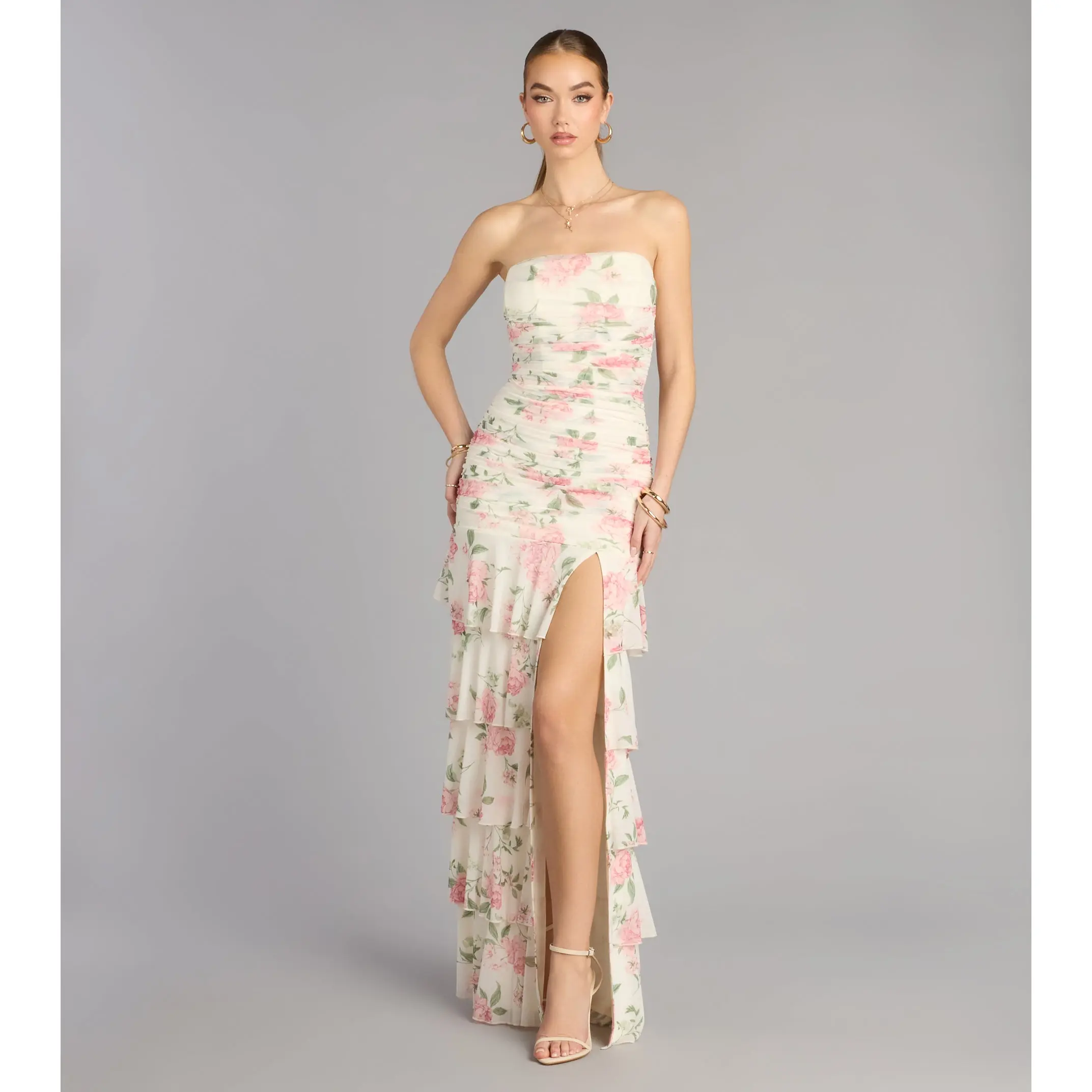 green emerald velvet dress Emerald Green Strapless Multi-Layer Long Formal Dress – Modsele