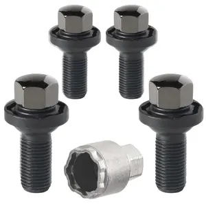 Audi A5 2007-2026 Wheel-Locks Lug Bolt Kit M14 X 1.5 Thread Size - Set of 4 Lug Bolts + 1 Key - Farad GalaxyLock ZA/MX Black