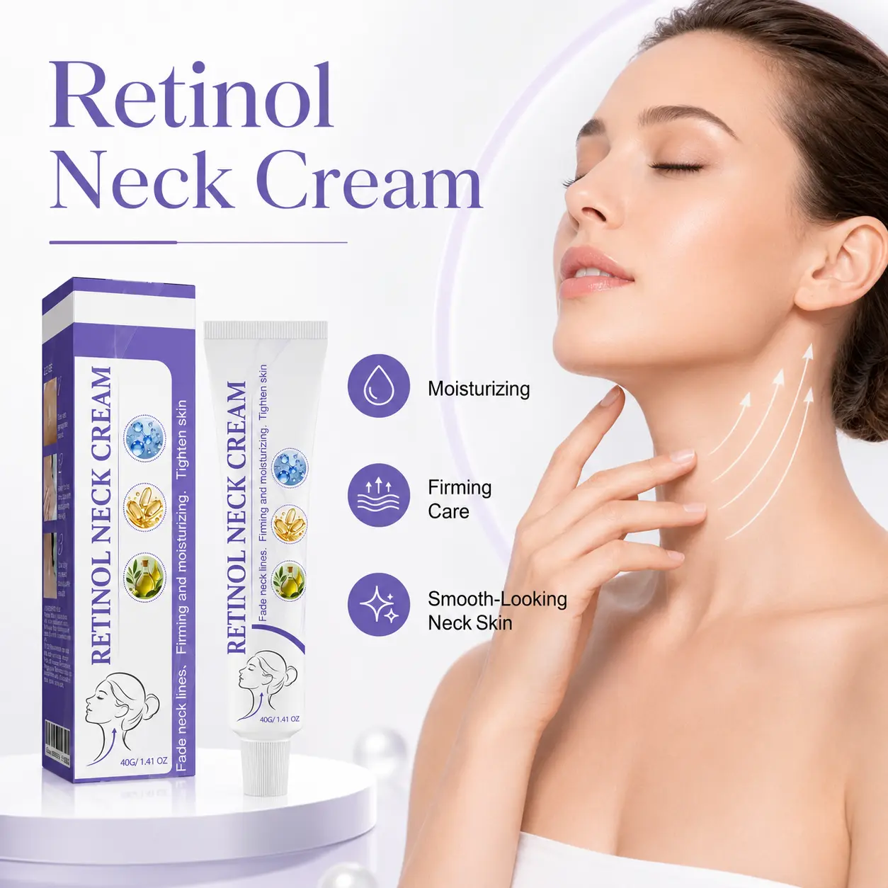 Retinol Neck Cream 40 g, Moisturizing and Firming Formula for Smoother, Firmer-Looking Skin, Helps Reduce the Appearance of Neck Lines, Daily Neck and Décolletage Care